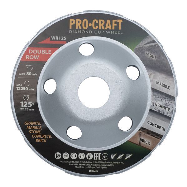 Фреза торцева шліфувальна алмазна Procraft WR125 125мм 22.23 PC-WR1250 фото