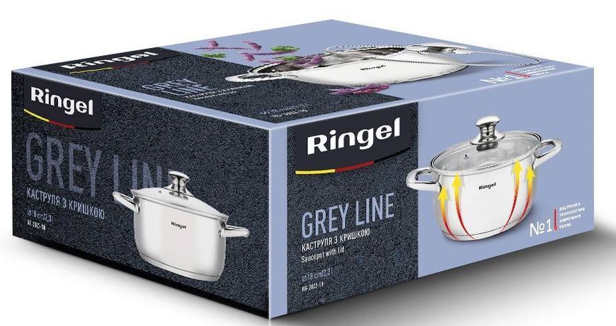 Каструля RINGEL Grey line 18 см (2.3л) з кришкою нерж (RG-2022-18) RG-2022-18 фото