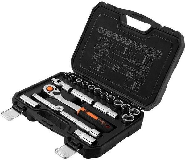 Набор торцевых головок NEO Tools, 20шт, 1/2", трещотка 90 зубцов, CrV, кейс (10-032N) 10-032N фото