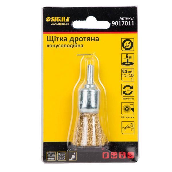 Щітка дротяна конусоподібна &Oslash;17мм хвостовик &Oslash;6мм (латуньованна) SIGMA (9017011) SG-9017011 фото