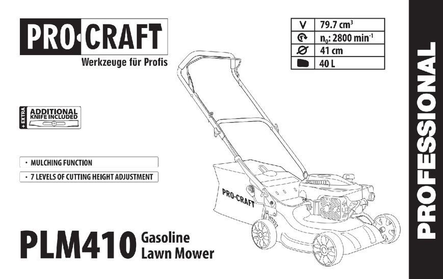 Газонокосарка бензинова Procraft PLM410 PC-000410 фото