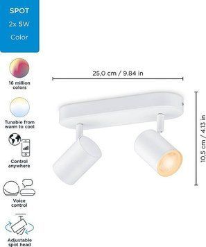 Світильник точковий накладний розумний WiZ IMAGEO Spots, 2х5W, 2200-6500K, RGB, Wi-Fi, білий 929002658801 фото
