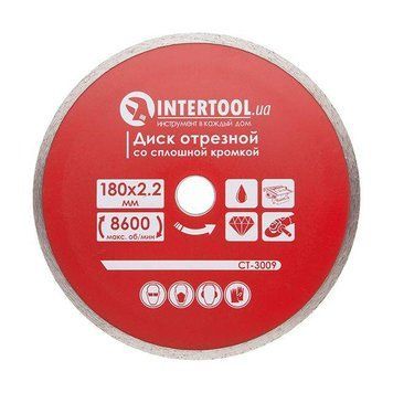 Диск алмазный отрезной по плитке, со сплошной кромкой, 180мм, 22-24% INTERTOOL CT-3009 CT-3009 фото