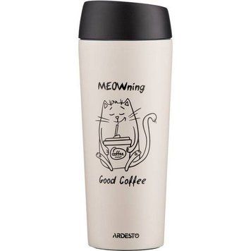 Термочашка Ardesto Coffee Time Meowning 450 мл, бежевая, нержавеющая сталь (AR2645WC) AR2645WC фото