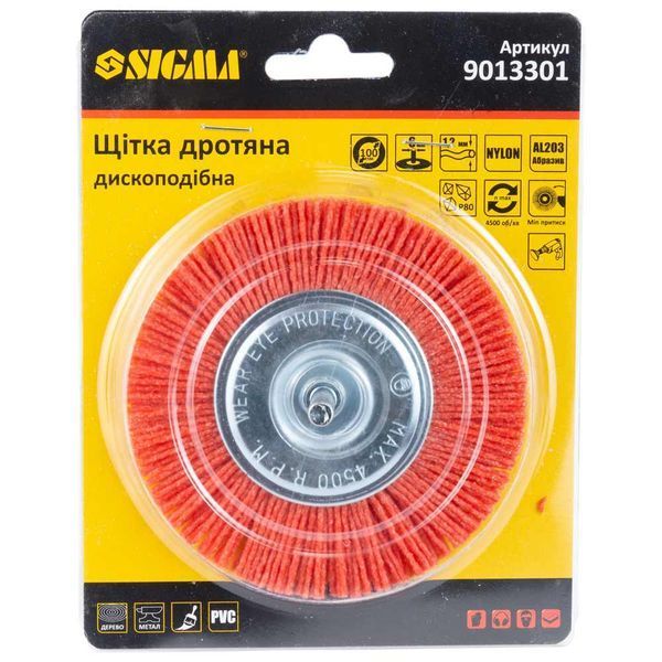 Щетка проволочная дисковидная &Oslash;100мм хвостовик &Oslash;6мм (нейлоновая) SIGMA (9013301) SG-9013301 фото