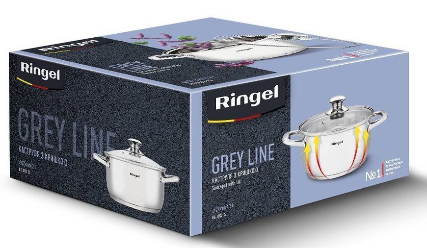 Каструля RINGEL Grey line 22 см (4.2л) з кришкою нерж (RG-2022-22) RG-2022-22 фото