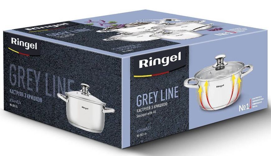 Каструля RINGEL Grey line 24 см (5.5л) з кришкою нерж (RG-2022-24) RG-2022-24 фото
