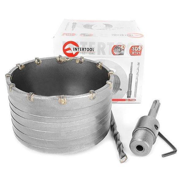 Комплект: Свердло корончастот для бетону 105 мм + Перехідник SDS Plus 100 мм INTERTOOL SD-7105 SD-7105 фото