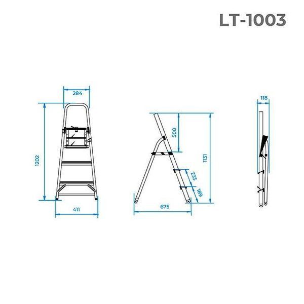 Стрем'янка з алюмінію, 3 сходинки, висота до платформи 630 мм INTERTOOL LT-1003 LT-1003 фото