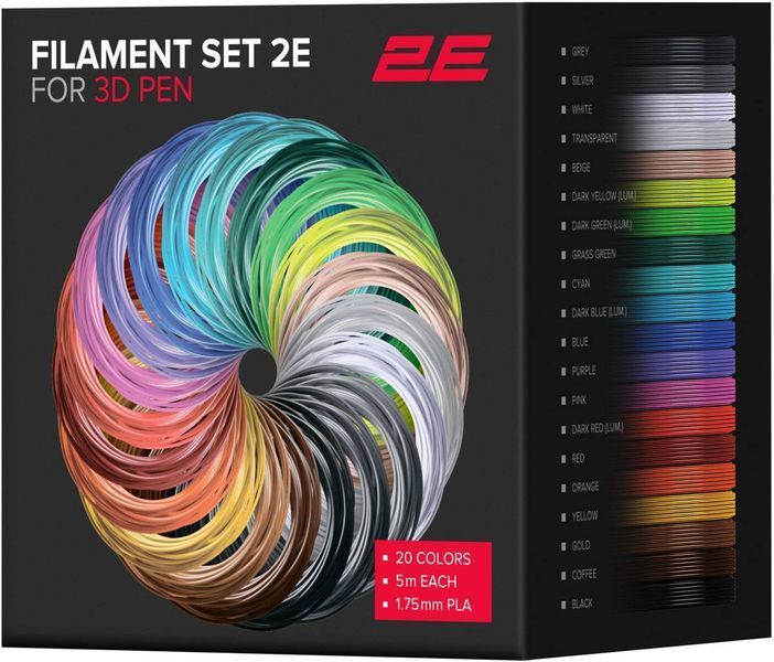 Картридж 2E для 3D ручки PLA, 1.75мм, 20шт, мікс 5м (2E-SL-BH005) 2E-SL-BH005 фото