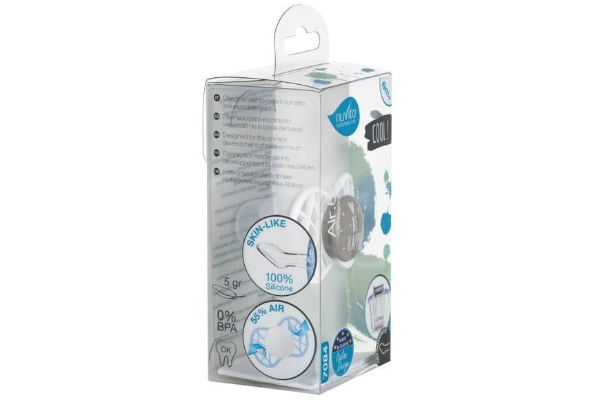 Пустушка ортодонтична Nuvita NV7084 Air55 Cool 6m +" BE HAPPY" перлинно-сіра (NV7084PG) NV7084PG фото