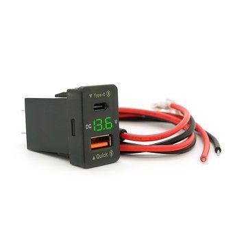 АЗУ FPUV-G, PD+QC3.0, Type-C: 30W, 5V-3A/9V-3A/12V-2.5A, USB: 18W, 5V-3.4A/9V-2A/12V-1.5A, 33x23mm, LED Green, Black FPUV-33*23mm-G фото