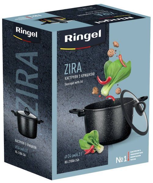 Каструля RINGEL Zira з кришкою висока 24 см (6.3л) (RG-21006-24h) RG-21006-24h фото