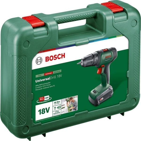 Шурупокрут-дриль акумуляторний Bosch UniversalDrill 18V 18В 1х1.5А&middot;год 20Нм 0-440&middot;0-1450об&middot;хв кейс ЗП 1.3кг 0.603.9D4.001 фото