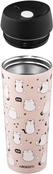 Термокухоль Ardesto Coffee Time Cats 450мл, рожевий, нержавіюча сталь (AR2645FC) AR2645FC фото