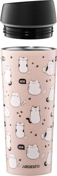 Термокухоль Ardesto Coffee Time Cats 450мл, рожевий, нержавіюча сталь (AR2645FC) AR2645FC фото