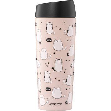 Термокружка Ardesto Coffee Time Cats 450мл, розовая, нержавеющая сталь (AR2645FC) AR2645FC фото