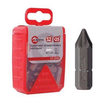 Комплек насадок до викруток PZ1 1/4" x 25 мм уп. 25 шт. INTERTOOL VT-5945 VT-5945 фото