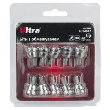 Біти з обмежувачем PH2&times;25мм &frac14;" 10шт S2 (блістер) ULTRA (4014842) SG-4014842 фото