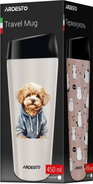 Термокухоль Ardesto Coffee Time Maltipoo 450мл, нержавіюча сталь, бежевий AR2645MP фото