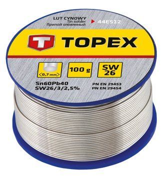 Topex 44E512 Припiй олов'яний 60%Sn, проволока 0.7 мм,100 г 44E512 фото