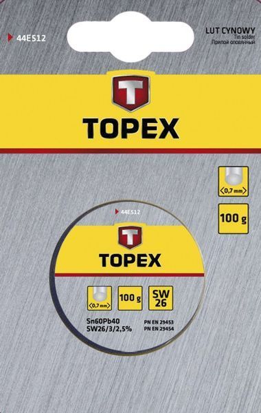 Topex 44E512 Припiй олов'яний 60%Sn, проволока 0.7 мм,100 г 44E512 фото