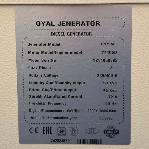 Дизельний генератор Oyal Enerji OYY-50 OYY-50 фото