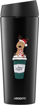 Термокружка Ardesto Coffee Time Reindeer 450мл, нержавеющая сталь, черный AR2645RN фото