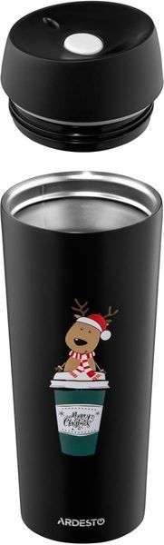Термокухоль Ardesto Coffee Time Reindeer 450мл, нержавіюча сталь, чорний AR2645RN фото