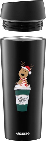 Термокухоль Ardesto Coffee Time Reindeer 450мл, нержавіюча сталь, чорний AR2645RN фото