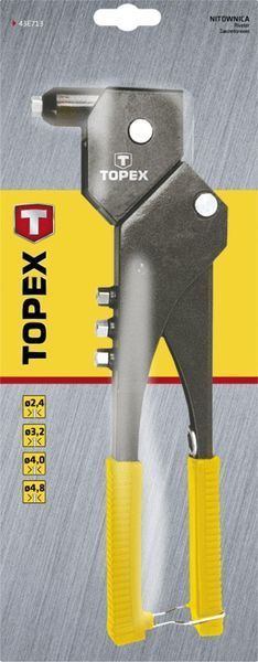 Topex 43E713 Заклепочник для заклепок алюмiнiєвих 2.4, 3.2, 4.0, 4.8 мм, декiлька положень 43E713 фото