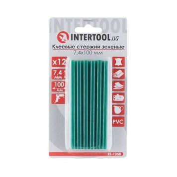 Комплект стрижнів клейових зелених 7,4 мм * 100 мм, 12 шт. INTERTOOL RT-1058 RT-1058 фото