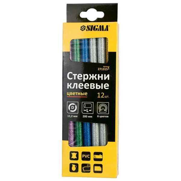 Набір стрижнів клейових &Oslash;11.2&times;200мм 12шт 0.24кг (кольорові) SIGMA (2713151) SG-2713151 фото