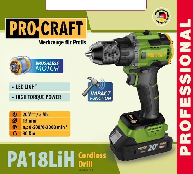 Шуруповерт Procraft PA18LiH з ударом (1 акб і зп) PC-001822 фото
