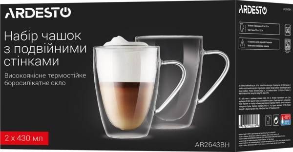 Набір чашок із ручками та подвійними стінками Ardesto 430 мл х 2 шт (AR2643BH) AR2643BH фото