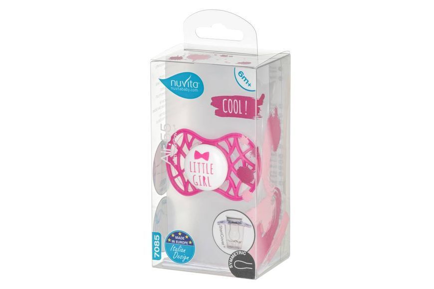 Пустушка симетрична Nuvita NV7085 Air55 Cool 6m +" LITTLE GIRL" яскраво-рожева (NV7085SI) NV7085SI фото