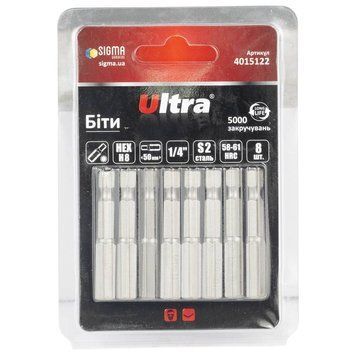 Біти HEX 8&times;50мм &frac14;" 8шт S2 (блістер) ULTRA (4015122) SG-4015122 фото
