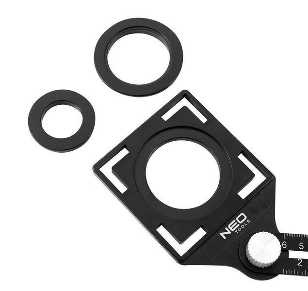 Линейка Neo Tools угловая, алюминий, 6 плеч шкалы 0-6 см, отверстия в шаблоне 2.5/4/4.5 см 72-351 фото